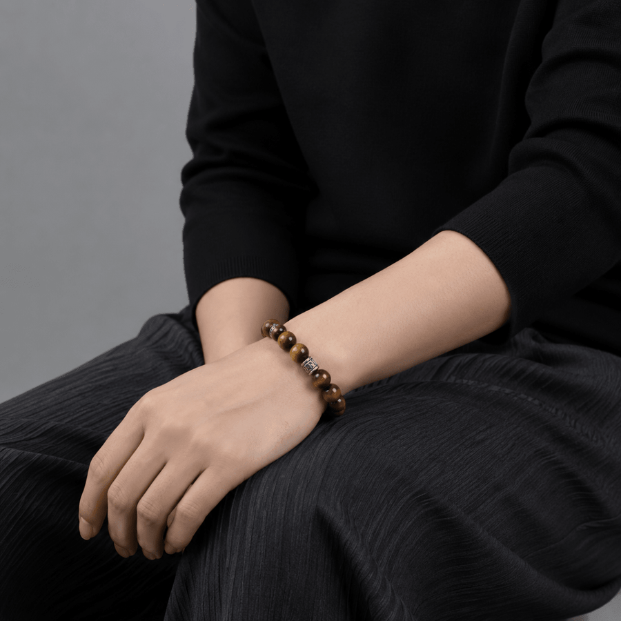 Natural Tiger's Eye bracelet worn with a black outfit