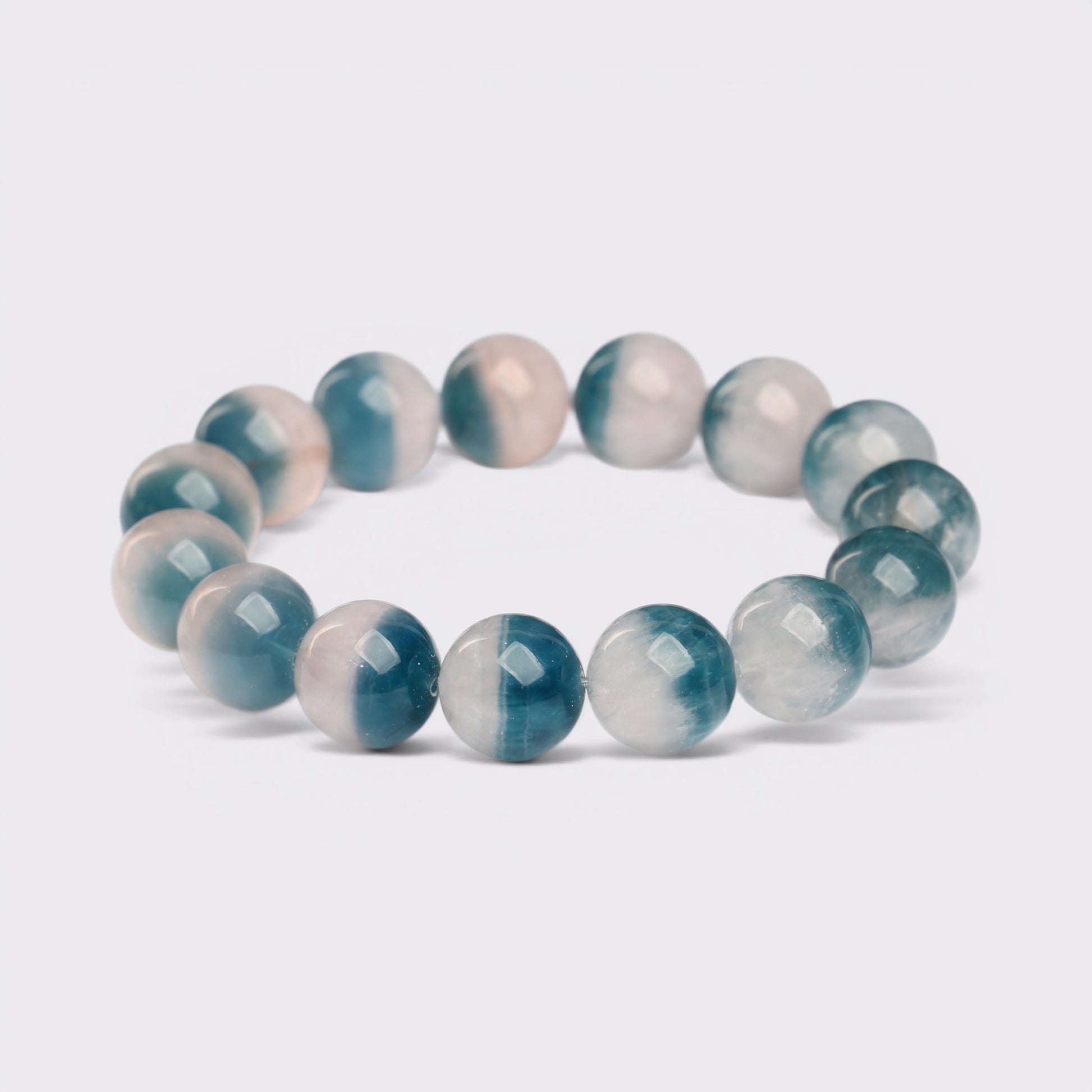 Natural 12mm Blue Fluorite bracelet with ocean-blue and translucent color-zoned beads